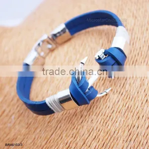 Fashion Black Leather Rudder Charm Bracelet thumbnail-5