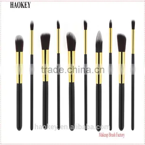 Factory Supply 10pcs Soft Hair Golden+Black Handle Makeup Brush Set Foundation Powder Eyeshadow Brush Kit Tools thumbnail-1