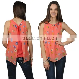 Women's Lightweight Sleeveless Floral Print Top thumbnail-1