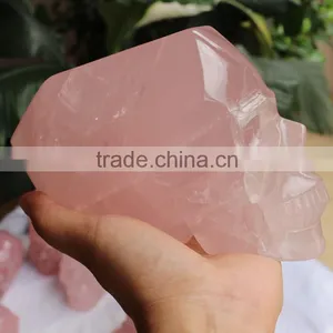 Hand Made Rose Quartz Natural Carved Stone Skull for Healing Wands thumbnail-6