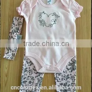 100% Cotton 4pcs Set Baby Romper Set Short Sleeve Romper and Pants thumbnail-1