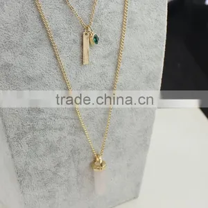 Hot Sale European And American Design Rose Gold Plated Necklace Ornaments Multilayer Emerald Crystal Color Stone Bead Neckladces thumbnail-5