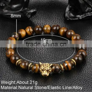 Antique Gold and Silver Plated Leo Lion Head Lava Stone Beads Charm Bracelet thumbnail-6