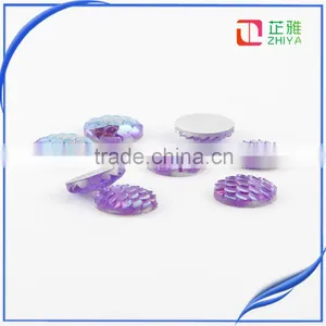 12mm Round Fish Scale Resin Mermaid Cabochon,flat Back,purple Color thumbnail-1