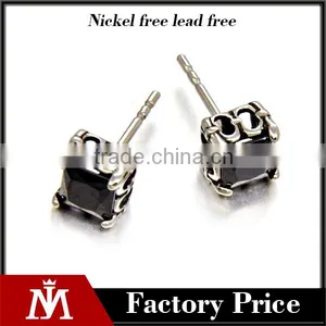 Factory Price Stainless Steel Popular Casting Stainless Steel Square With Black Stone Earrings thumbnail-1