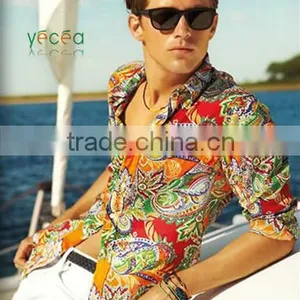 Hawaii Flower Coconut Sailing Pattern Short/long-sleeve Beach Party Shirt Menwear Soft Cotton Wholesale Vocation thumbnail-1