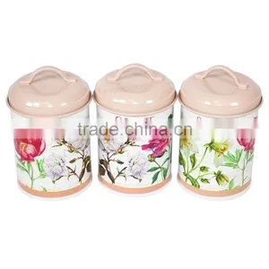 Powder-Coated Retro Metal Tea Coffee Sugar Can Candy Bean Nuts Set of 3 Storage Canister thumbnail-5