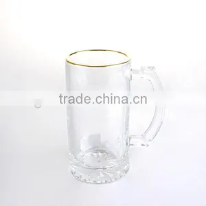 Machine Made Beer Glass With Handle With Gold Rim thumbnail-2