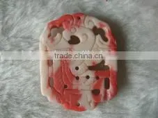 Wholesale 30-40mm Rectangular Red & White Flower Carved Natural Coral Pendant thumbnail-1