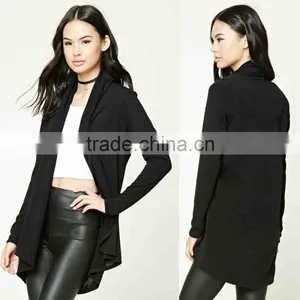 OEM Women Fashion Long Sleeve Plain Dyed Black Brushed Shawl Collar Cardigan Sweaters thumbnail-1