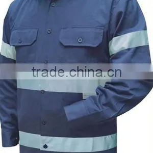 Mens Button-front Navy Blue 5cm Reflective Safety Work Shirt thumbnail-1