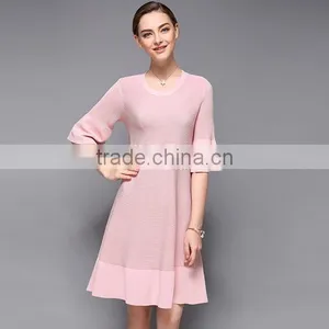 Half Flare Sleeve Drape Patchwork Loose Fishtail Women Dress thumbnail-1