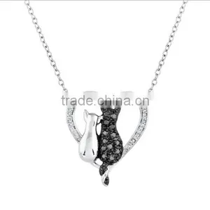 Fashion Couple Animal Pendant Necklace Colors Enamel Couple Cat Pendant Necklace for Valentine's Gifts thumbnail-3