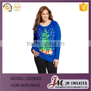 2016 New Latest Wooden Christmas Tree Plus Size Christmas Sweater Blue Awarke thumbnail-1