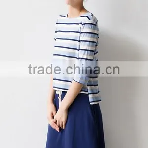2016 New Fashion All Match Loose Half Sleeve Striped T-shirts for Ladies thumbnail-3