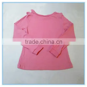OEM Cotton Children Girls Long Sleeve Shirt, Girls Boutique t Shirt With Bowknot on Shoulder thumbnail-2