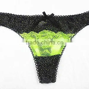 Ladies Sexy Thong Exotic Underwear With Fancy Printed and Light Green Lace thumbnail-1
