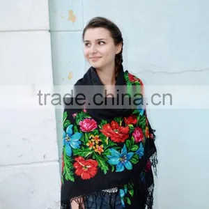 Vintage Ukrainian Shawl,Russian Shawl, Wool Shawl, Tablecloth, Floral Shawl ,Scarf With Tassels, Floral Scarf, Babushka thumbnail-3