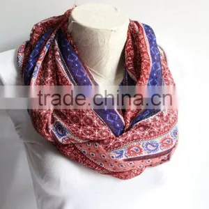Boho Scarf, Tribal Infinity Scarf, Ethnic Scarf,Blue and Red Infinity Scarf, Women Accessories, Gift for Her thumbnail-1