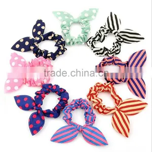 Fashion Rabit Ears Elastic HairBands Dot Print Chiffon Hair Ring thumbnail-1