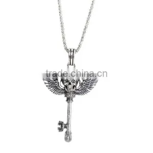 Jewelry Chain Necklace Key Skull Halloween Pendant Antique Silver Clear Cubic Zirconia 69cm thumbnail-1