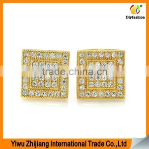 2017 New Fashion Set Auger Inlay Zircon Platinum Plating Double Square Gold Earrings thumbnail-1