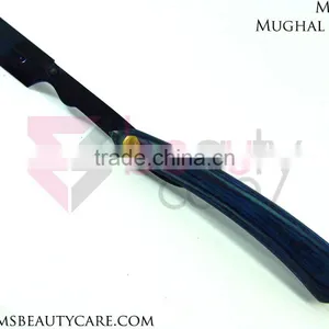 Blue Coated Barber Straight Razor With Wood Handle thumbnail-1