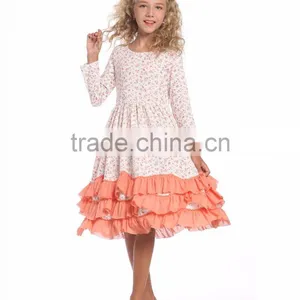 Red Color Long Sleeve Flower Girl Ruffle Party Wear Evening Dress thumbnail-1