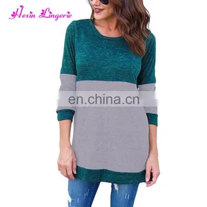 Lastest Winter Long Sleeve Stitching Loose O Neck Custom Knit Lady Sweater thumbnail-1