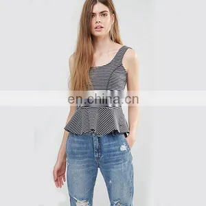 High Fashion Women Clothing Scoop Neckline Sleeveless Peplum Design Ladies Top thumbnail-1