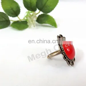 Antique Designer Stone Boho Tribal Silver Ring-Oxidized Banjara Traditional Handmade Rings thumbnail-2