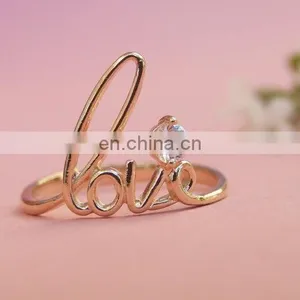 Fashion White Crystal Love Beautiful Gold Rings Designs for Bridesmaid thumbnail-1