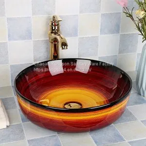 Wholesale Above Counter Ceramic Hand Painted Modern Round Basin in Good Sale thumbnail-5