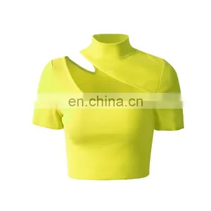 Hot Selling Women Sexy Cut Out t Shirt Crop Top thumbnail-1