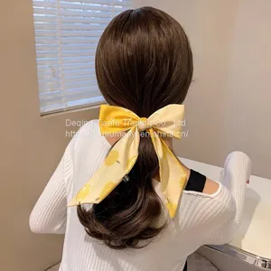 French Popular Scarves With Women's Hair Tied Bow Ribbon Super Fairy Romantic Headband Net Red Tide Flowing Collar Scarves thumbnail-2