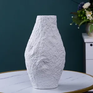 Olive Bark Grain White Modern Simple Ceramic Flower Vase Decortation For Hallway TV Bench thumbnail-3