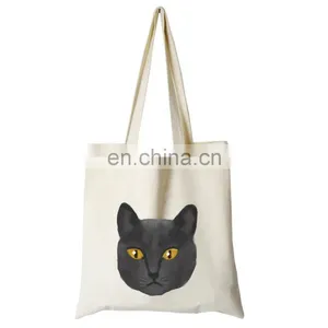 Custom Print Canvas Cute Cat Travel Tote Reusable Hand Bags for Women thumbnail-2