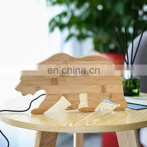 Creative Design Animal Bear Shaped Bedroom Desktop LCD Bamboo Digital Alarm Clock thumbnail-4