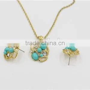 Luxury Jewelry Set Gold Chain Green Pendant Necklace Fashion Necklace Earring thumbnail-1