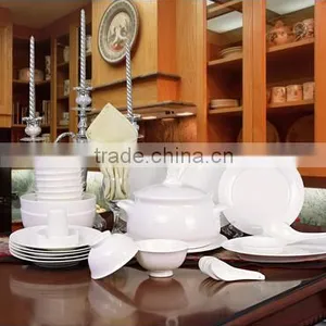 56 Pcs White Chinese Porcelain Dinner Set thumbnail-1