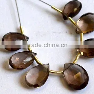 Smoky Quartz Beads Faceted Pear Natural Gemstone 10 Cts, 7 Pcs thumbnail-1