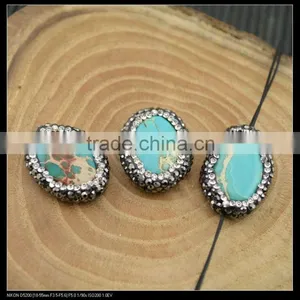 Wholesale LFD-0037B Druzy Blue Imperial Jasper Stone Pave Rhinestone Oval Shape Connector Beads Jewelry Finding thumbnail-1