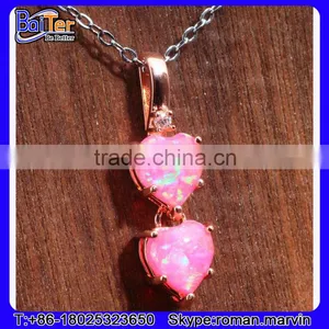 Custom Lab Created Double Heart 925 Sterling Silver Red Fire Opal Pendant Wholesale thumbnail-2