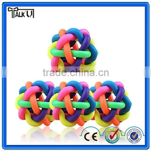 Colorful Rainbow Soft Rubber Dog Chew Bell Ball, TPR Woven Teeth-cleaning Pet Toy Chew Bell Ball thumbnail-6