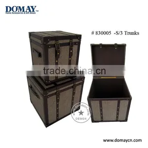 S/3 Large Decorative Faux Leather Storage Trunk Organier, Wooden Trunk thumbnail-1
