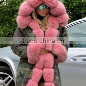 Parka Jacket With Fox Fur Hood Collar and Faux Fur Lining thumbnail-1