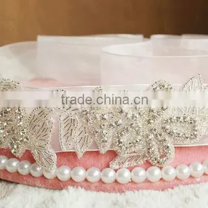 24*5.8cm Leaf Clear DIY Craft Bridal Sash Rhinestone Trim Belt thumbnail-1