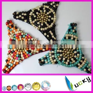 Wooden Beads Applique 100% Handmade Rhinestone Trim for Shoe Decoration thumbnail-1