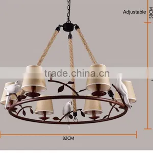 Resin Creative Bird Cloth Lamp Shade Lighting Iron Handmade Hemp Rope Light thumbnail-2
