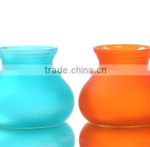 Dumpy Shape Frosted Colored Glass Vase For Home Decor thumbnail-1